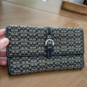 Coach Black and Cream Signature Women’s wallet with snap - outside A, inside C+